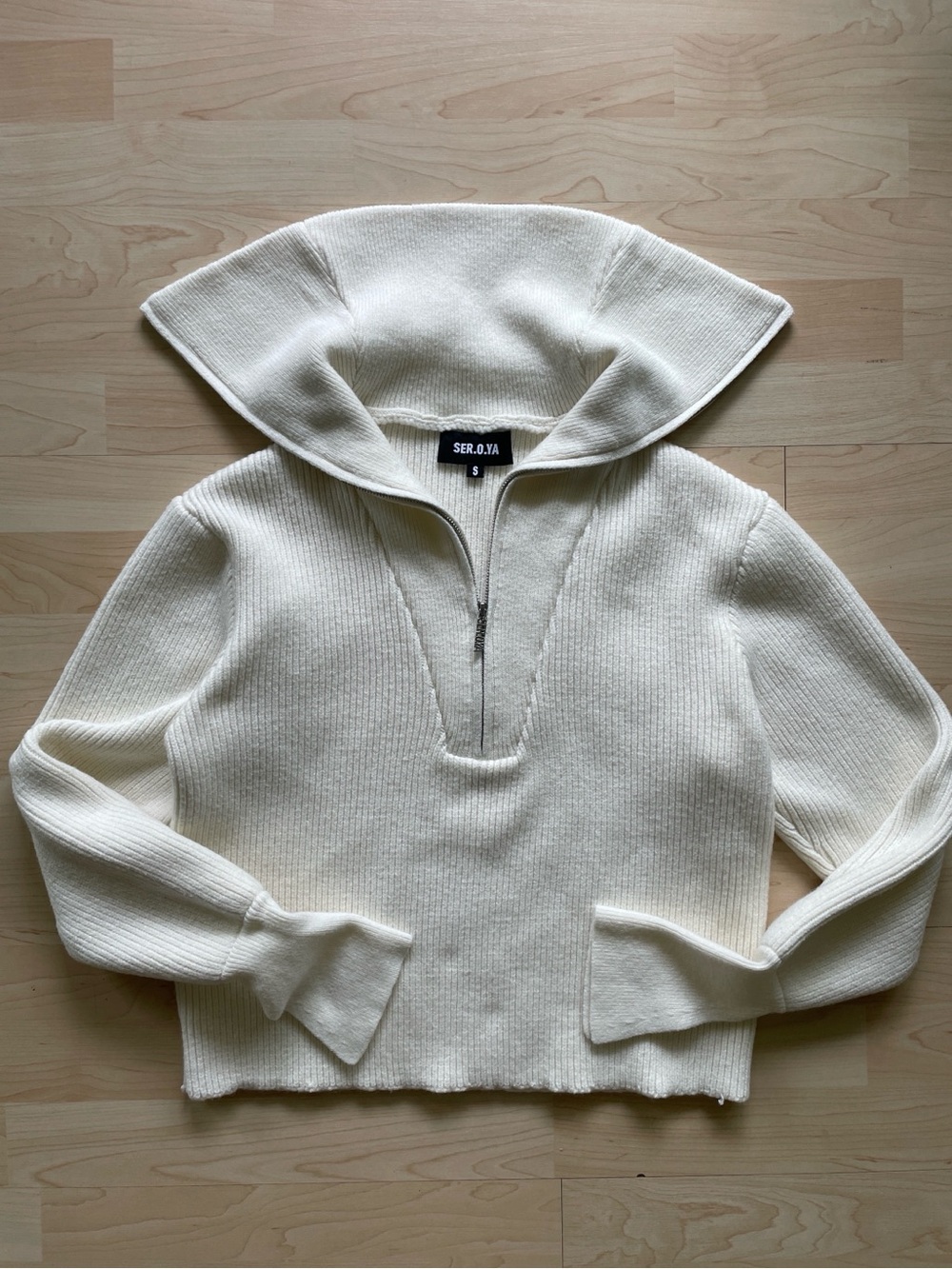 SER.O.YA Cream Ribbed Half-Zip Funnel Neck Sweater
